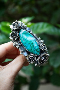 Verdant Serenity — Chrysocolla & Moonstone Rose Ring, AR- 7474