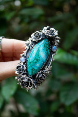 Verdant Serenity — Chrysocolla & Moonstone Rose Ring, AR- 7474