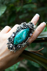 Verdant Serenity — Chrysocolla & Moonstone Rose Ring, AR- 7474