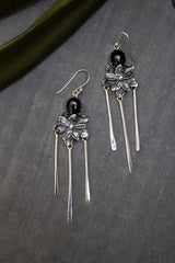 Nocturne Bloom – Handcrafted Black Onyx Floral Dangle Earrings, AE- 7589