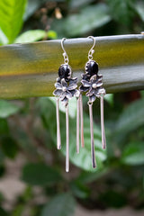 Nocturne Bloom – Handcrafted Black Onyx Floral Dangle Earrings, AE- 7589