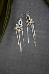 Nocturne Bloom – Handcrafted Black Onyx Floral Dangle Earrings, AE- 7589