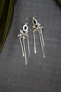 Nocturne Bloom – Handcrafted Black Onyx Floral Dangle Earrings, AE- 7589