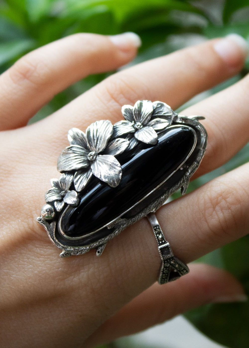 Black Onyx Floral Ring, AR-7063