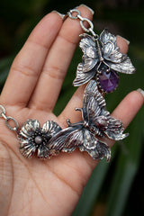 Wings of Enchantment — Amethyst & Butterfly Floral Necklace, AP-7484