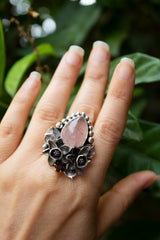 Petals of Dawn — Morganite & Garnet Floral Ring, AR- 7481
