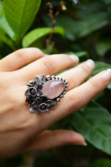 Petals of Dawn — Morganite & Garnet Floral Ring, AR- 7481