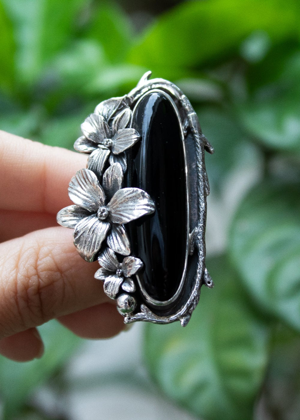 Black Onyx Floral Ring, AR-7063