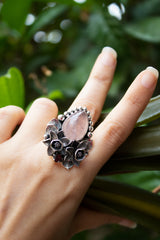 Petals of Dawn — Morganite & Garnet Floral Ring, AR- 7481
