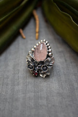Petals of Dawn — Morganite & Garnet Floral Ring, AR- 7481