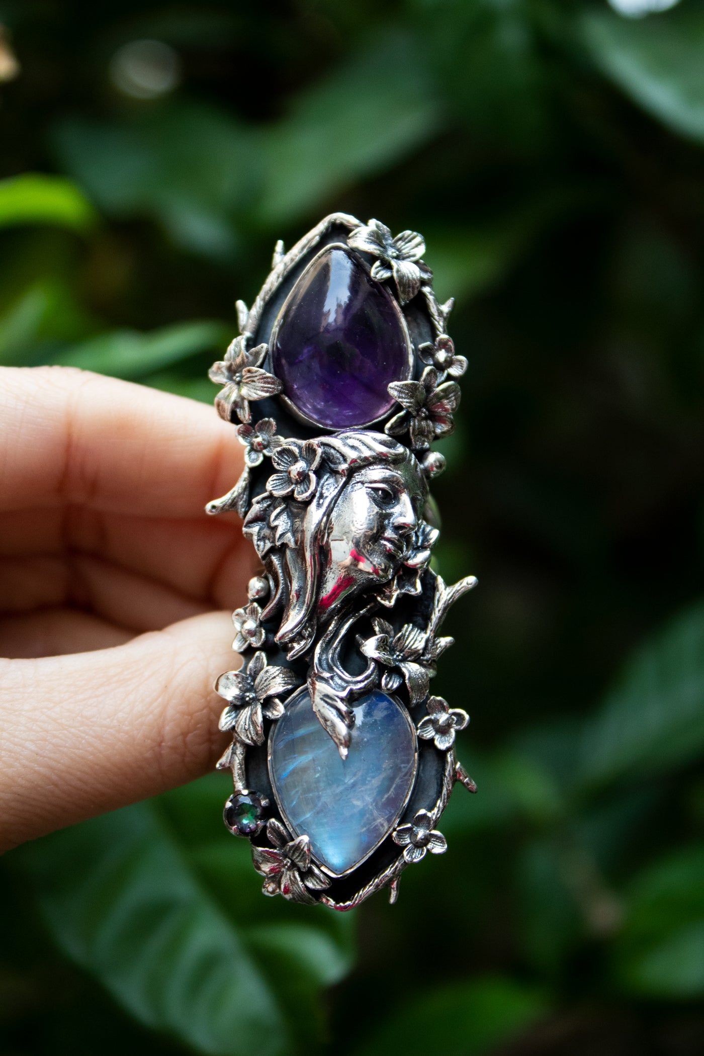 Moonlit Muse — Amethyst & Moonstone Goddess Ring, AR- 7482