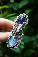 Moonlit Muse — Amethyst & Moonstone Goddess Ring, AR- 7482