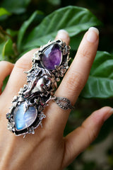 Moonlit Muse — Amethyst & Moonstone Goddess Ring, AR- 7482