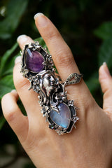 Moonlit Muse — Amethyst & Moonstone Goddess Ring, AR- 7482