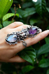Moonlit Muse — Amethyst & Moonstone Goddess Ring, AR- 7482