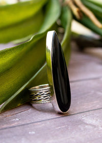 Black Onyx Long Witchy Ring, AR-3071