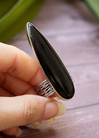 Black Onyx Long Witchy Ring, AR-3071