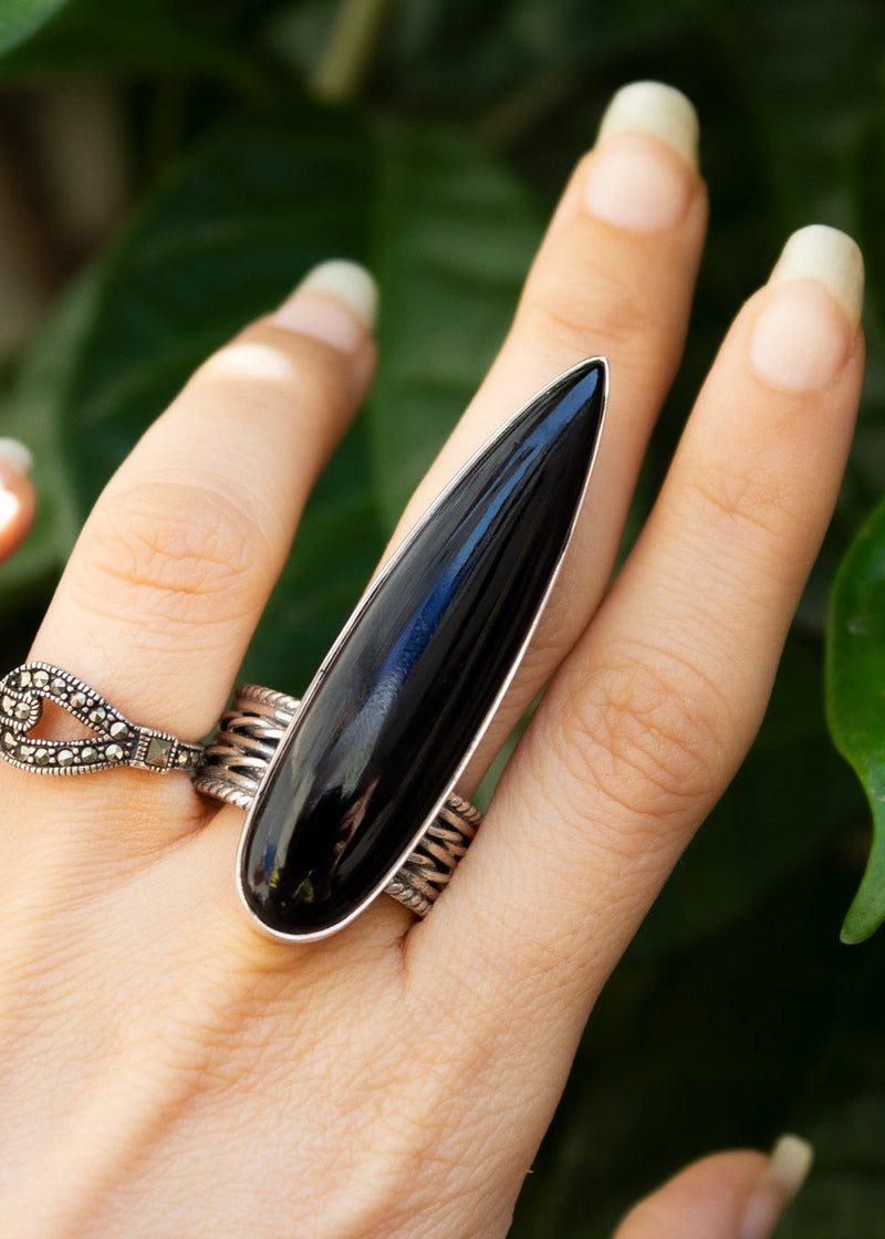 Black Onyx Long Witchy Ring, AR-3071