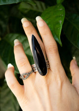 Black Onyx Long Witchy Ring, AR-3071