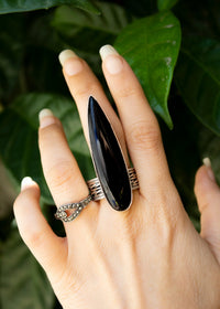 Black Onyx Long Witchy Ring, AR-3071