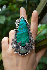 Verdant Echo: Chrysocolla & Aquamarine Ring, AR- 7488