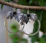 Black Onyx Hoops with Botanical Design, AE-6762