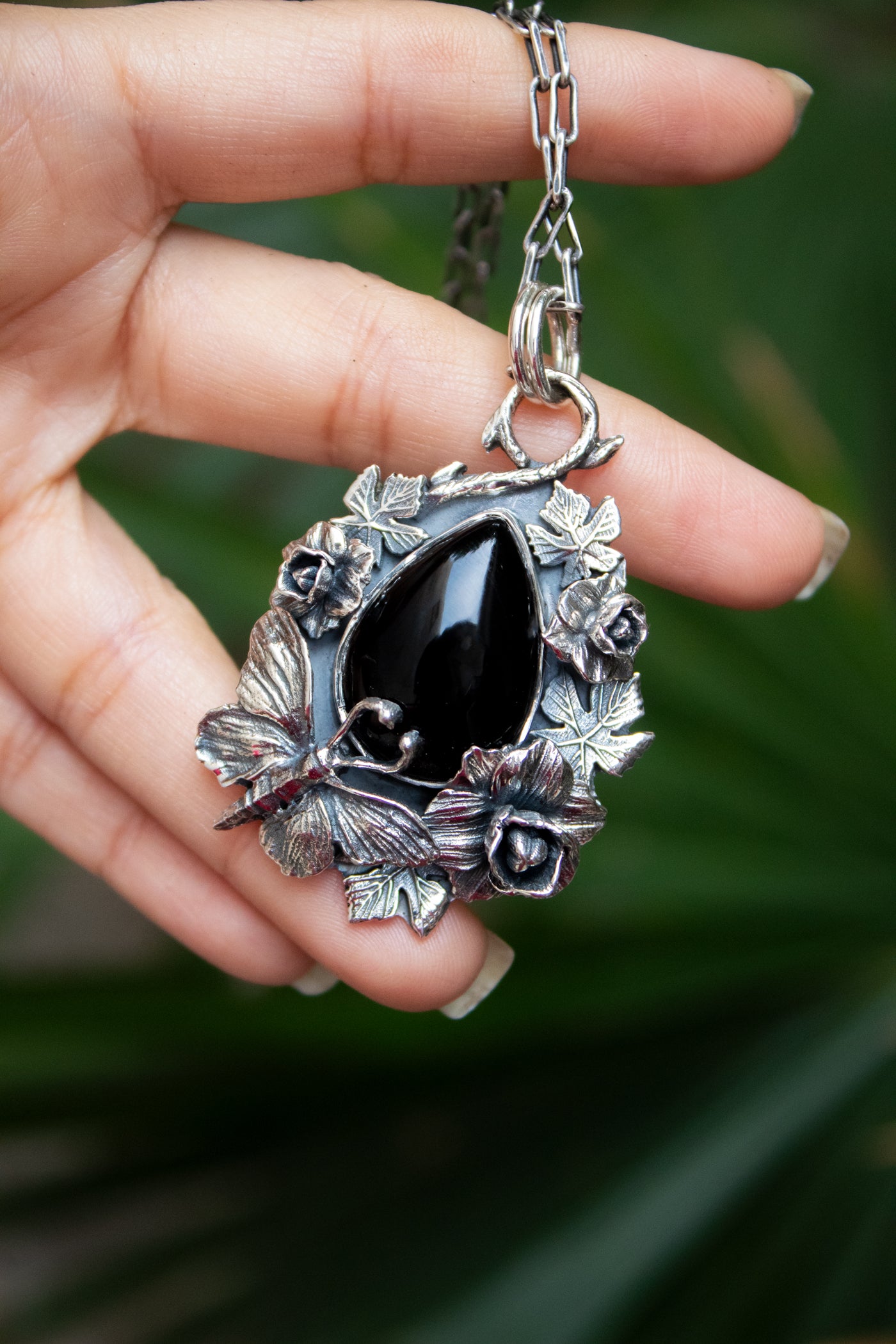 Nocturne Bloom: Black Onyx Pendant, AR-7493