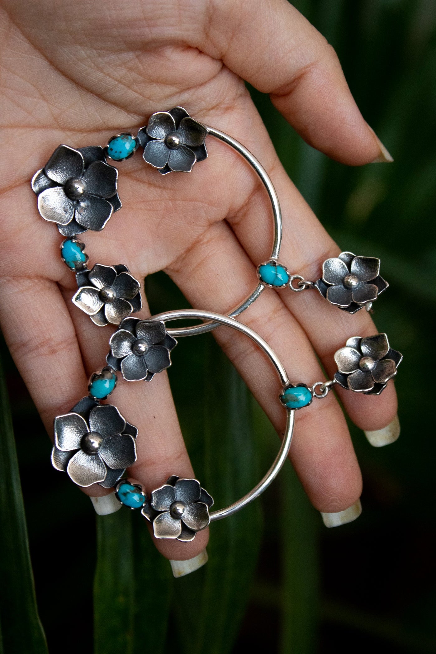 Turquoise Hoop Earrings Sterling Silver, AE-6752