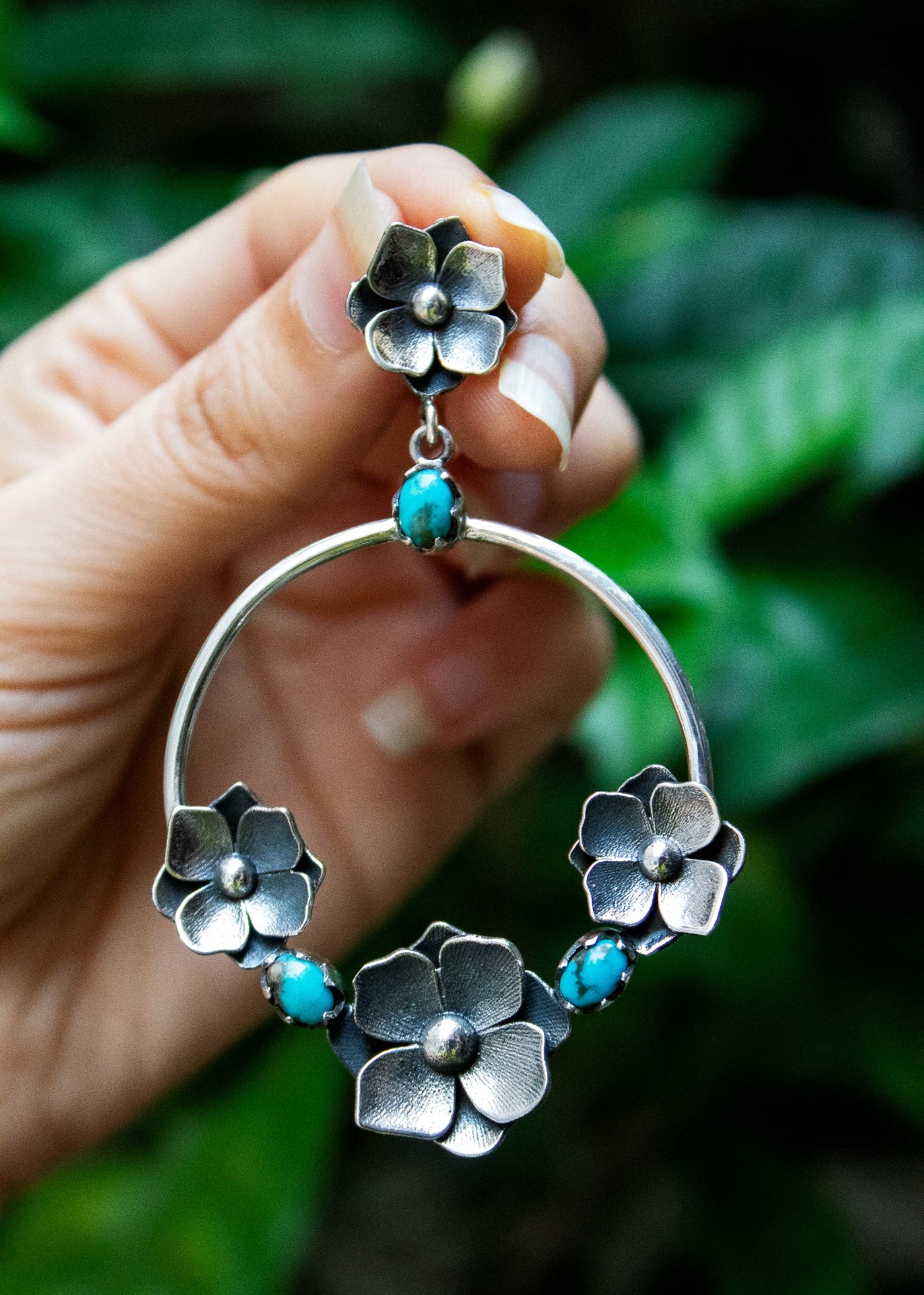 Turquoise Hoop Earrings Sterling Silver, AE-6752