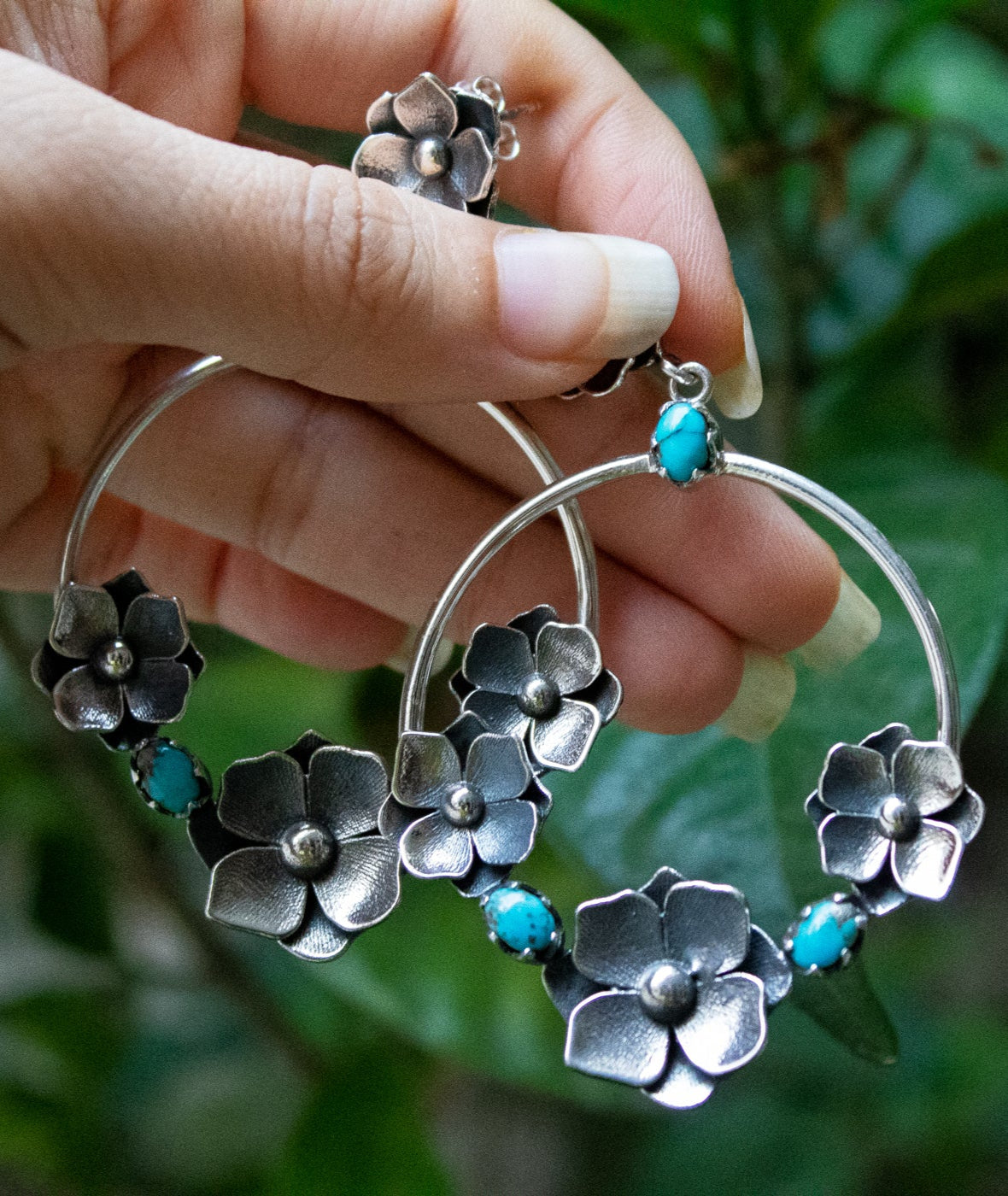 Boucles d'oreilles créoles turquoise en argent sterling, AE-6752