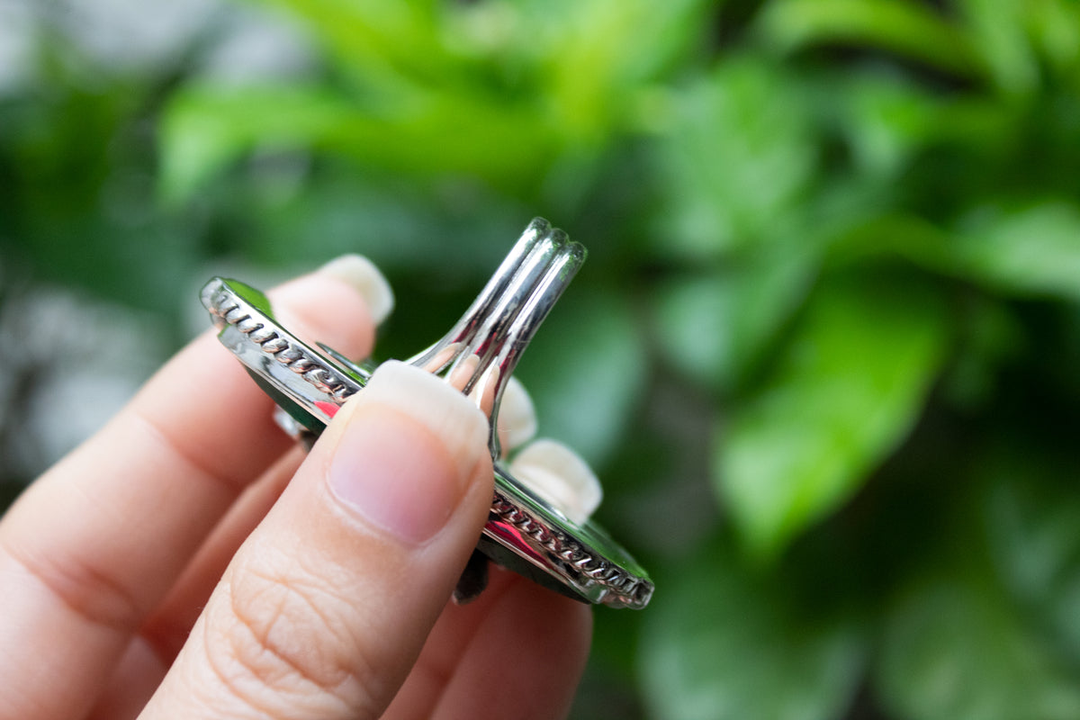 Bague émeraude, argent sterling, pierre précieuse verte, pierre de naissance de mai, SKU 6241