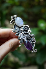 Twilight Vine: Moonstone & Amethyst Ring, AR- 7499