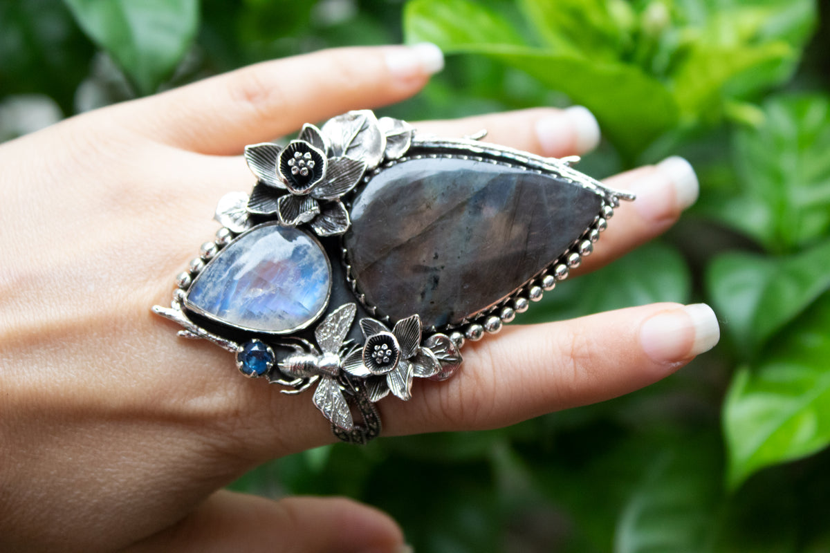 Bague Labradorite &amp; Pierre de Lune AR-6765