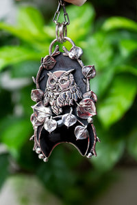 Half Moon Black Onyx Owl Pendant, AP-7097