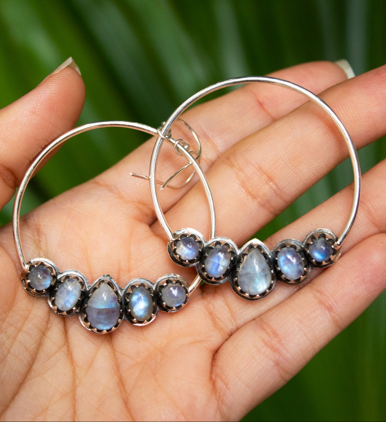 Moonstone Hoop Earrings AE-6759