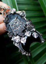 Half Moon Black Onyx Owl Pendant, AP-7097