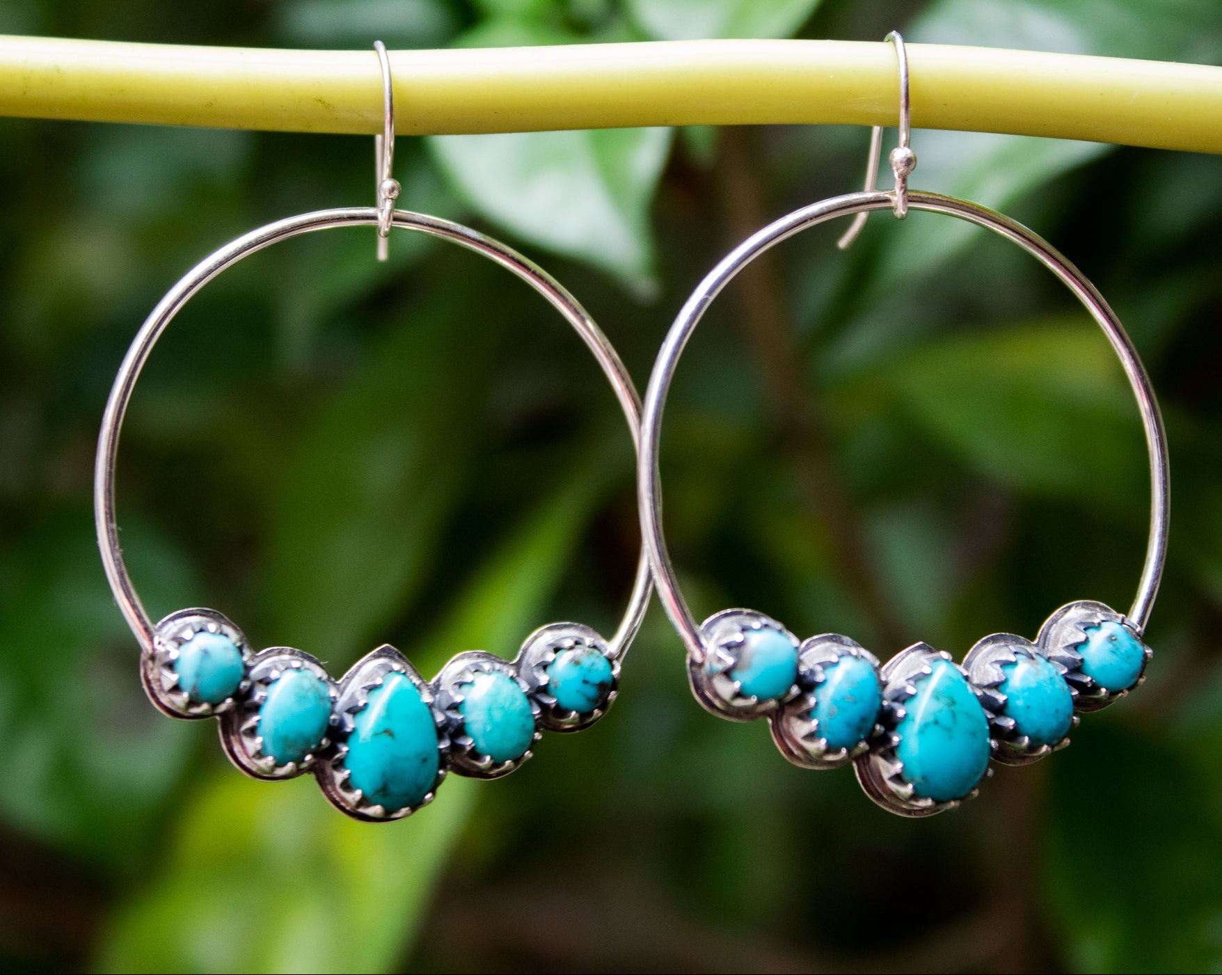 Boucles d'oreilles créoles turquoise en argent sterling, AE-6760