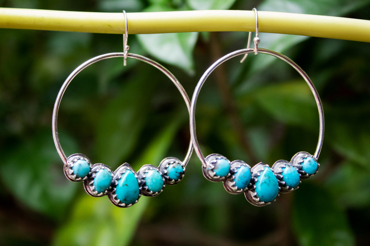 Turquoise Hoop Earrings Sterling Silver, AE-6760