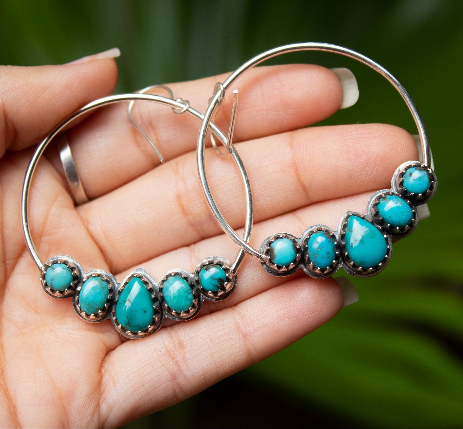 Boucles d'oreilles créoles turquoise en argent sterling, AE-6760