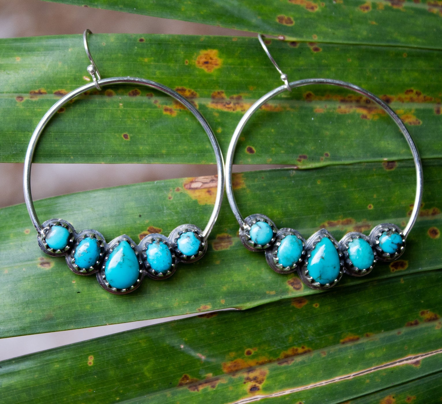 Boucles d'oreilles créoles turquoise en argent sterling, AE-6760