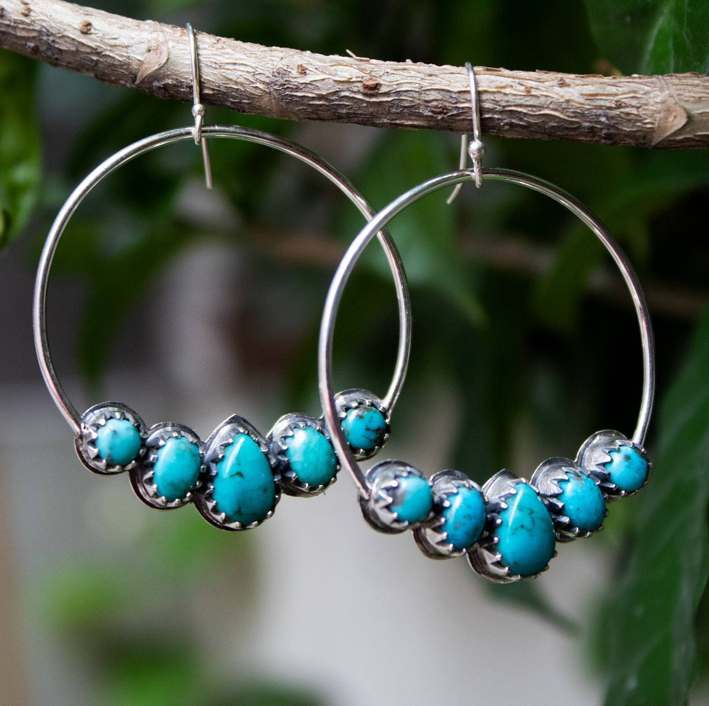 Boucles d'oreilles créoles turquoise en argent sterling, AE-6760