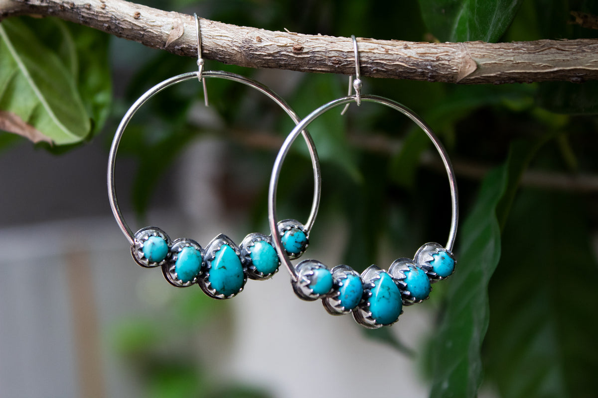 Turquoise Hoop Earrings Sterling Silver, AE-6760