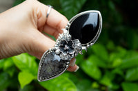 Enchanted Blossom: Rutilated Quartz & Onyx Ring, AR- 7101