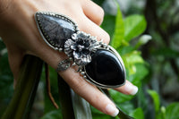 Enchanted Blossom: Rutilated Quartz & Onyx Ring, AR- 7101