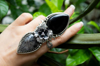 Enchanted Blossom: Rutilated Quartz & Onyx Ring, AR- 7101