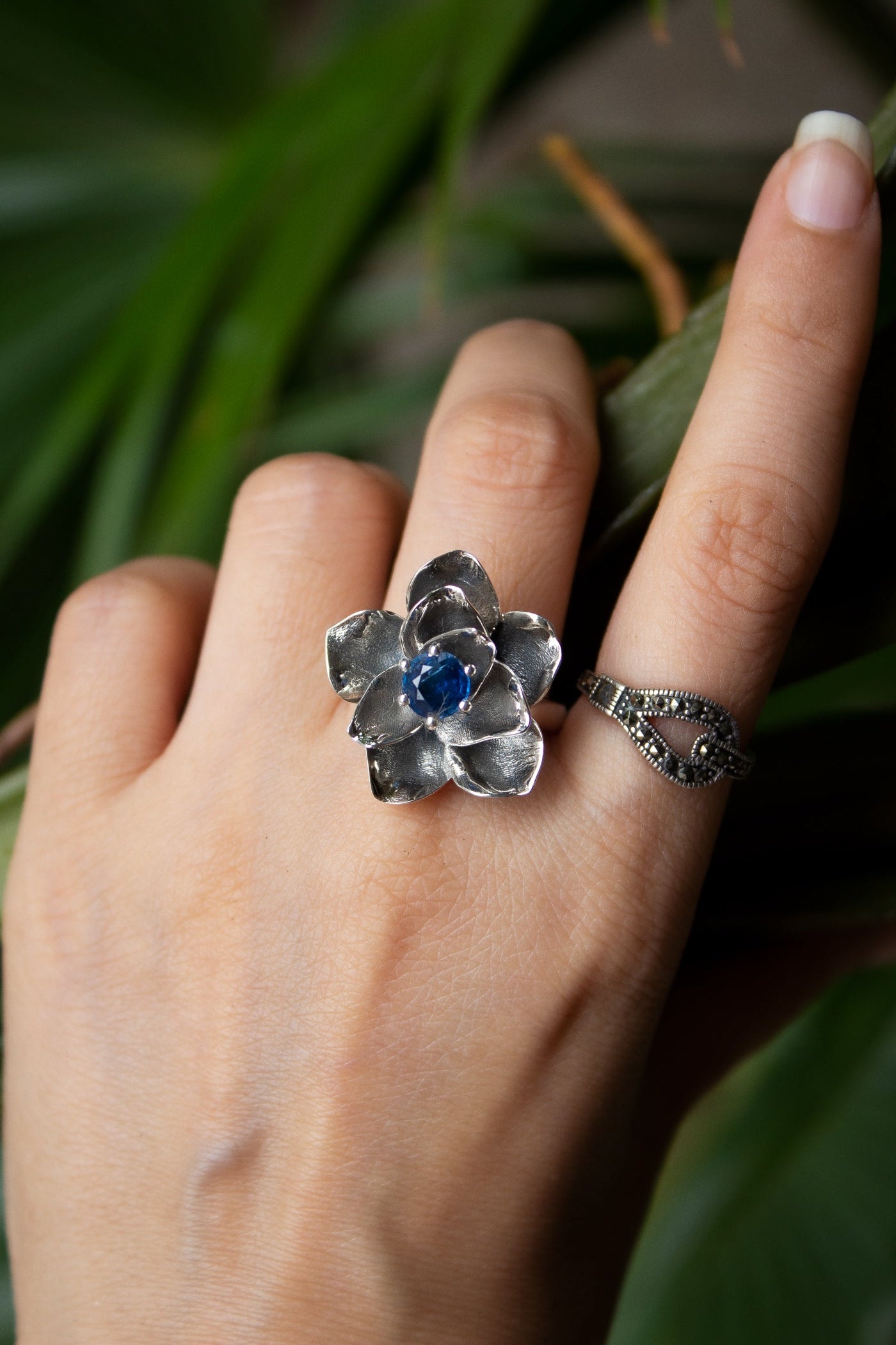 Nature's Embrace: Kyanite Flower Ring, AR-7125