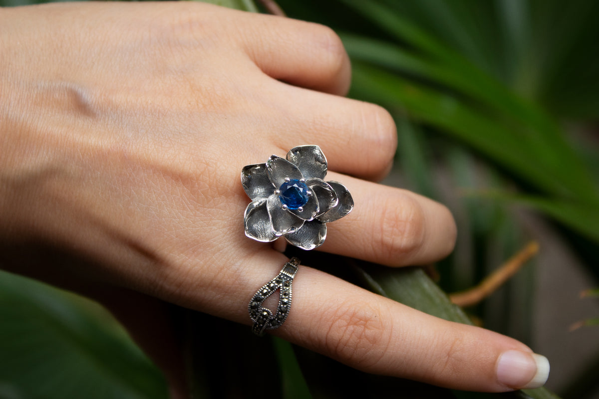 Nature's Embrace: Kyanite Flower Ring, AR-7125