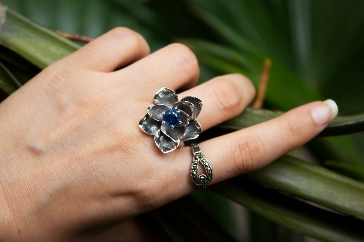 Nature's Embrace: Kyanite Flower Ring, AR-7125