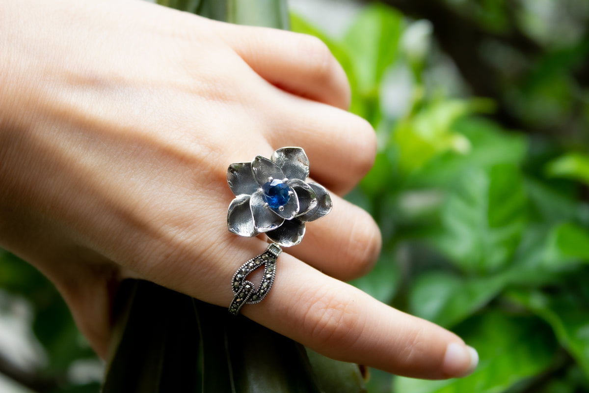 Nature's Embrace: Kyanite Flower Ring, AR-7125