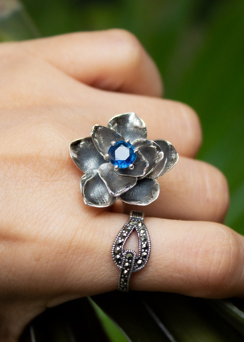 Nature's Embrace: Kyanite Flower Ring, AR-7125